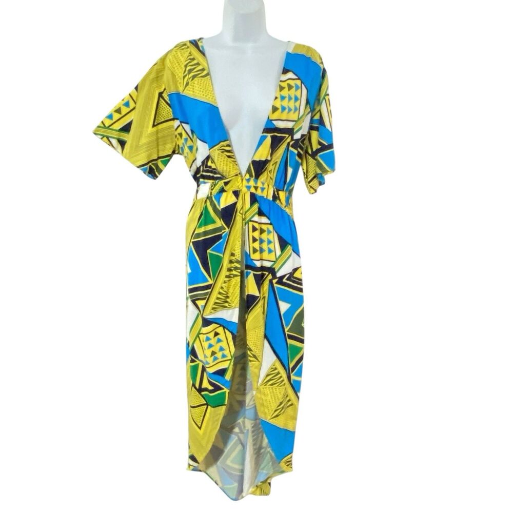 New IMAN City Chic Printed LARGE Rayon Duster BUTTON WAIST CLOSURE Tribal Nwt